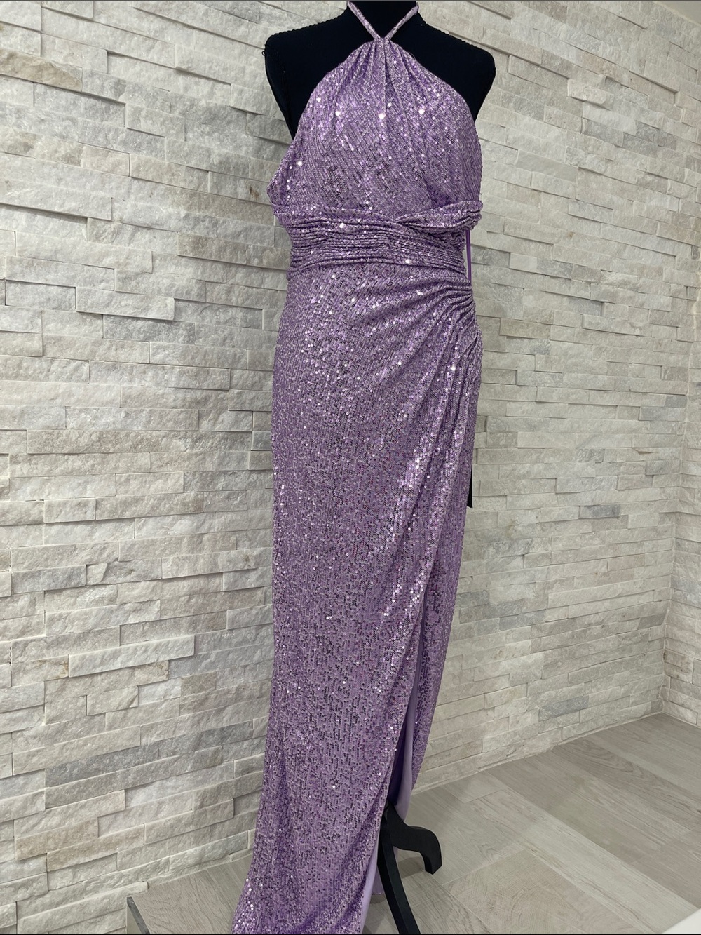 Lavender Sequin One-Shoulder Evening Dress